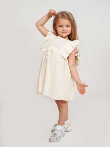 Купить 322-СЛ. Платье из муслина детское, хлопок 100% сливочный, р. 74,80,86,92 в Крыму
